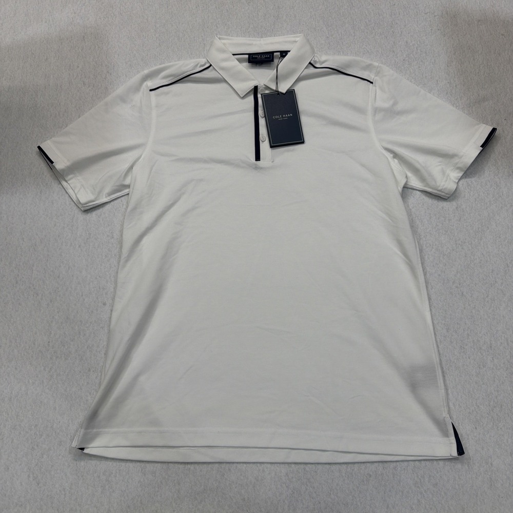 Men Cole Haan NWT White Short Sleeve  Collar shirt Sz Med Trafton Polo Golf